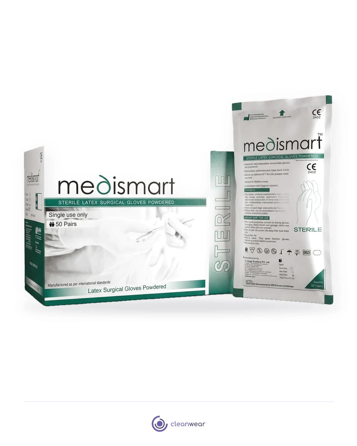 Medismart Sterile Latex Surgical Gloves, Powdered, product photo on white